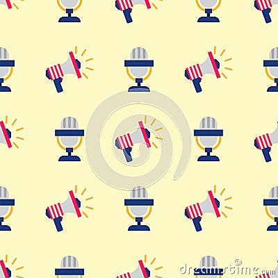 Vector illustration retro karaoke audio speech voice mic vintage microphone seamless pattern Vector Illustration