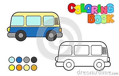 Vector illustration of a retro minivan. Coloring book for children. Simple level Vector Illustration