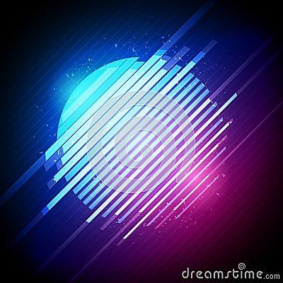 Vector Illustration retro 1980`s glowing neon sun glitch distortion effect Vector Illustration