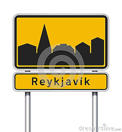 Revkiavik Reykjavik road sign Cartoon Illustration