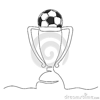 Vector illustration. Reward with a cup. Victory. A celebration of football. Drawing a single line Vector Illustration