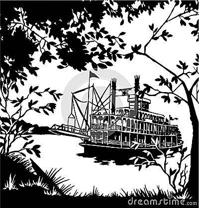 Riverboat Scene Illustration Vector Illustration