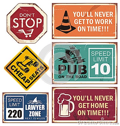 Vector illustration of road signs with unique creative messages Vector Illustration