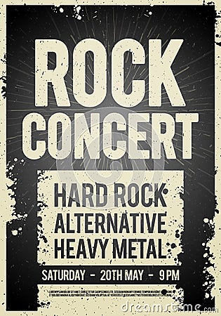 Vector illustration rock concert retro poster design template on old paper texture Vector Illustration