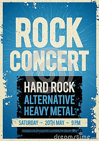 Vector illustration rock concert retro poster design template on old paper texture Vector Illustration