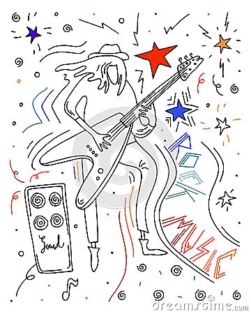 Man playing guitar. Doodle doodle sketch. Vector Illustration