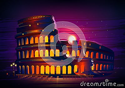 Roman Colosseum world famous historical monument of Rome, Italy Vector Illustration