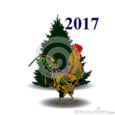 Vector illustration of rooster, symbol of 2017 on the Chinese calendar. Silhouette of cock. Vector element for New Year`s design. Cartoon Illustration