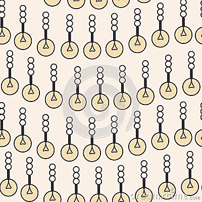 Vector illustration of a round lamp on a chain multiplied vertically, pattern seamless picture on a yellow background. Vector Illustration