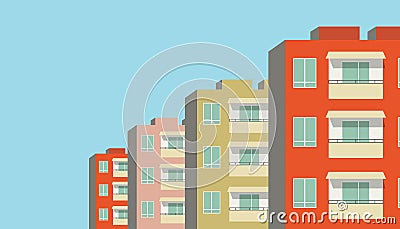 Vector illustration of row of modern multicolored multistory high-rise residential apartment building houses Vector Illustration