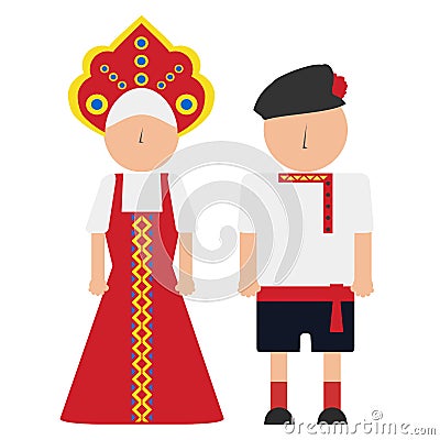 Vector illustration of a russian man and woman in the national costumes Vector Illustration