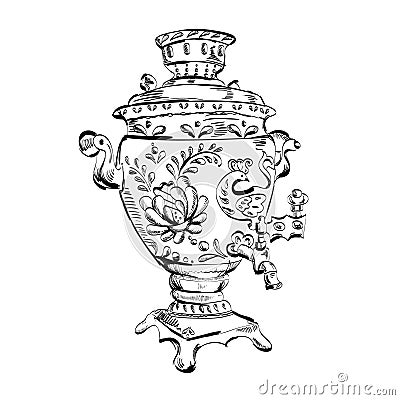 Vector illustration of a Russian samovar. Cartoon Illustration