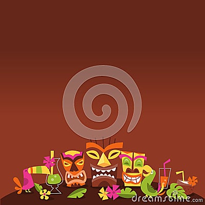 Retro Hawaiian Luau Party Tiki copy space Vector Illustration