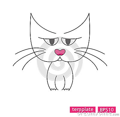 Vector illustration of a sad tabby cat with the pink nose Vector Illustration