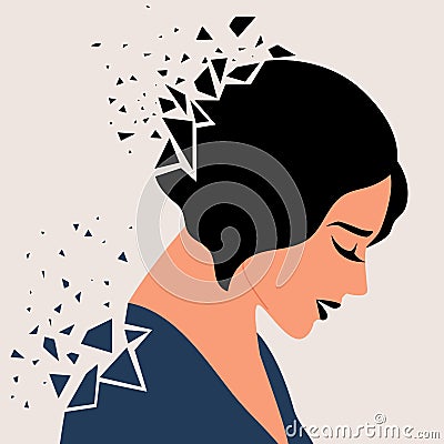 Vector illustration of a sad woman broken into many fragments which showing the mental health problems. Concept of Vector Illustration