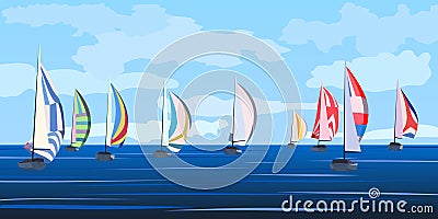 Vector illustration of sailing yacht regatta. Vector Illustration