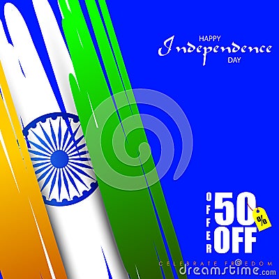 Sale Promotion and Advertisement for 15th August Happy Independence Day of India Vector Illustration