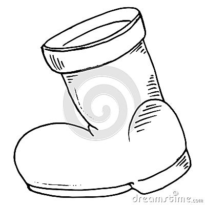 Vector illustration of Santa Claus boots. Hand drawing of rubber boot. Vector Illustration
