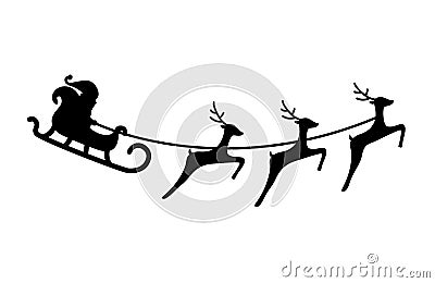 Vector illustration with Santa Claus on the sleigh with three reindeers. Vector Illustration