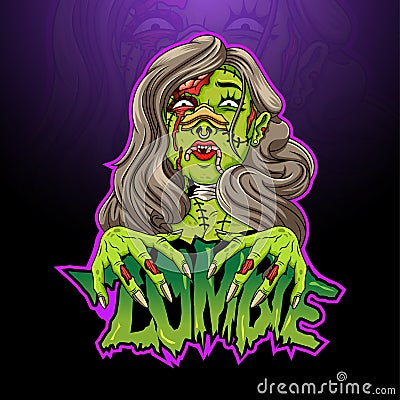 Scary zombie female cartoon head Vector Illustration