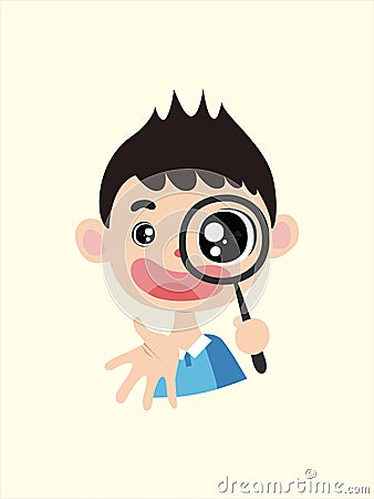 Vector Illustration: school boy with a magnifier in his hand Vector Illustration