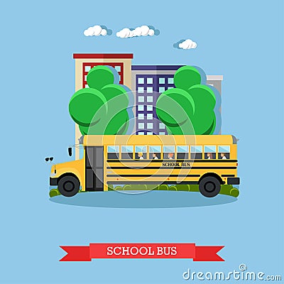 Vector illustration of school bus in flat style Vector Illustration