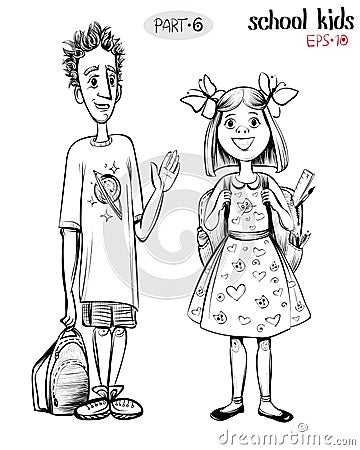 Vector illustration of school children, boy and girl. Vector Illustration