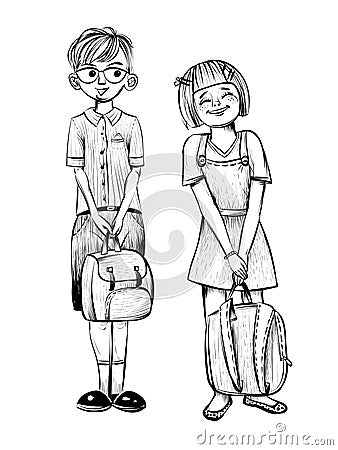 Vector illustration of school children, boy and girl. Vector Illustration