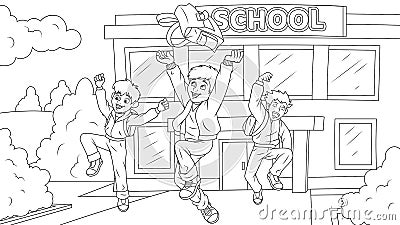 Vector illustration, school children having fun outdoors after school Vector Illustration