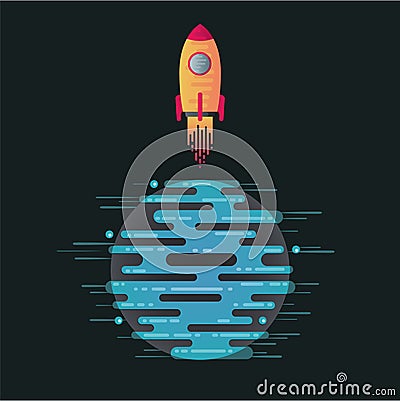 Vector illustration of digital planet and rocket Vector Illustration