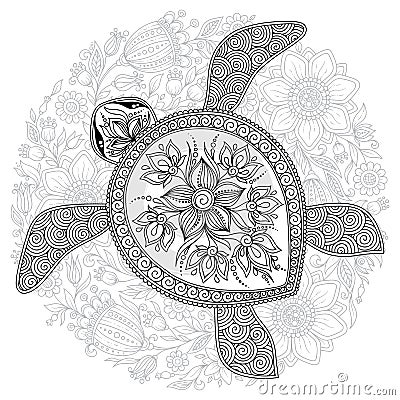 Vector illustration of sea turtle for Coloring book pages Vector Illustration