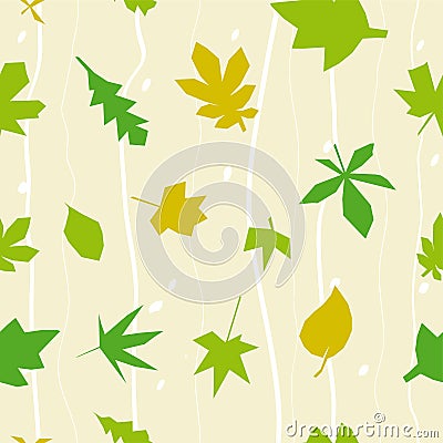 Seamless autumm background with leaves and stripes. Vector Illustration