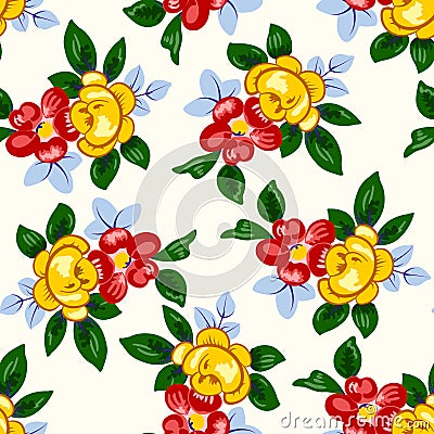 Vector illustration of seamless beautiful red and yellow flowers pattern Cartoon Illustration