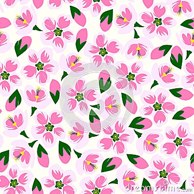 Vector illustration of seamless blossom pattern. Cartoon Illustration