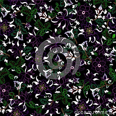 Vector illustration of seamless dark flowers pattern Cartoon Illustration