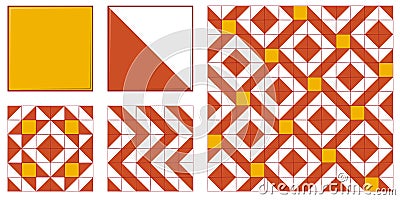 Seamless editable ceramic tile. Geometric compositions. Soft colors. Vector Illustration