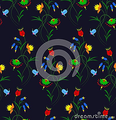 Vector illustration of seamless fantasy flower pattern Cartoon Illustration