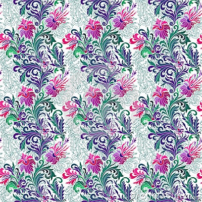 Vector illustration of seamless pattern with abstract flowers. Vector Illustration