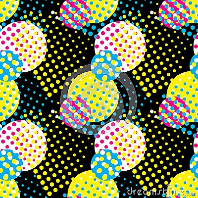 Vector illustration of seamless pattern concept print with circles and color CMYK Vector Illustration