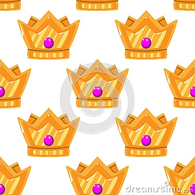 Vector illustration. Seamless pattern of crowns. Gold Crowns with gems. Art Design Cartoon Cartoon Illustration