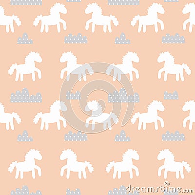 Vector illustration. Seamless pattern with cute baby horses. Background for kids. Children`s textile and wallpaper Cartoon Illustration