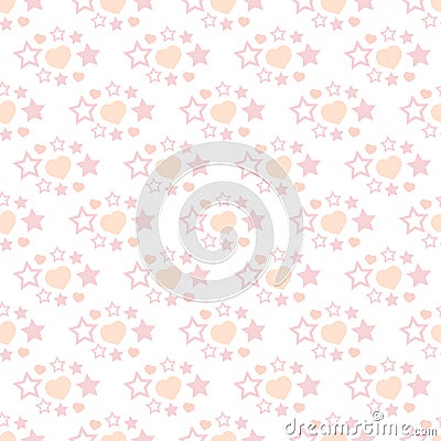 Vector illustration of seamless pattern hearts and stars Cartoon Illustration