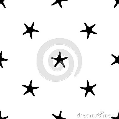 Vector illustration seamless pattern. Marine tropical design. Black silhouette of sea creatures - starfish Vector Illustration