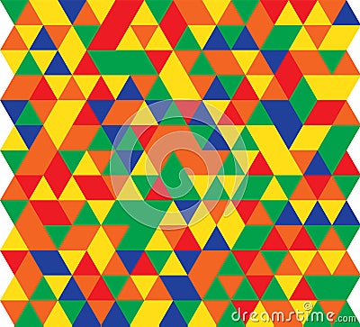 Vector illustration of a seamless pattern of simple triangles of red, green, blue, yellow and orange Cartoon Illustration