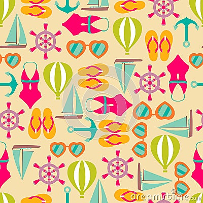 Vector illustration of seamless pattern with summer symbols Vector Illustration