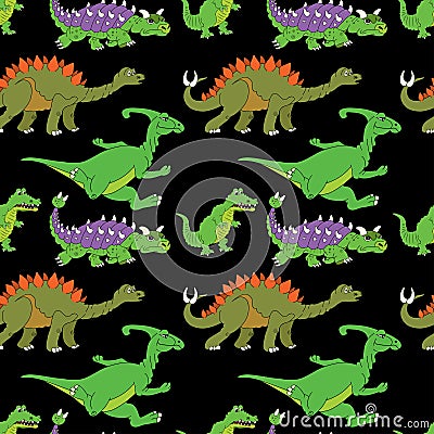 Vector illustration of a seamless repeating pattern of dinosaurs Vector Illustration