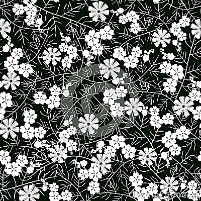 Vector illustration of seamless white and black flower pattern Cartoon Illustration