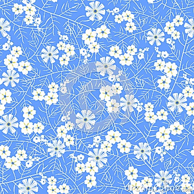 Vector illustration of seamless white and blue flower pattern Cartoon Illustration