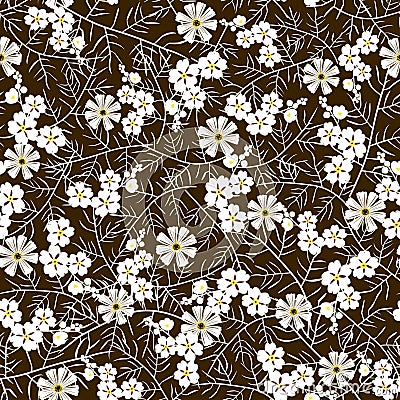 Vector illustration of seamless white and brown flower pattern Cartoon Illustration