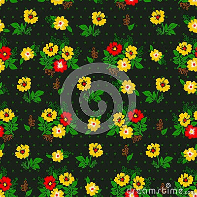 Vector illustration of seamless yellow and red flowers pattern Vector Illustration